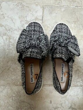Karl Lagerfeld Tweed Slip on Sneaker with Bow Trim Size 7